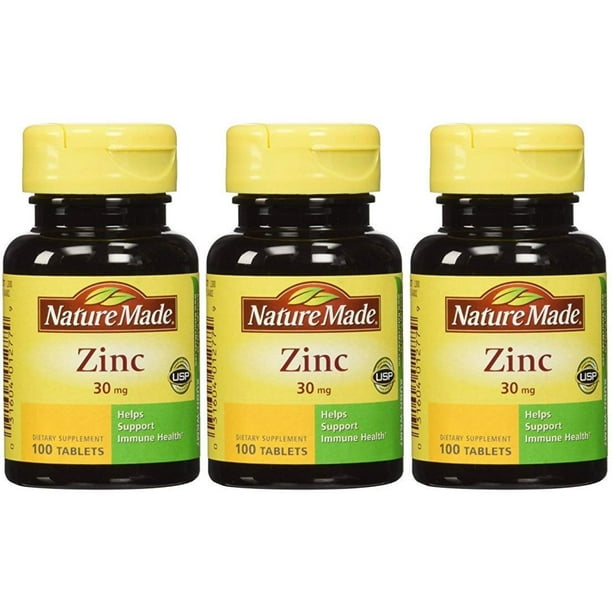 Nature Made Zinc 30 mg 100 Tablets, Pack of 3