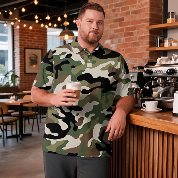 BRANROY Men's Big and Tall Polo - Camo Pattern UPF 50  Mens Polo Shirts Short Sleeve, Breathable Golf Shirts and Casual Shirts for Men - Great for Hot Weather & Daily Wear,Army Green,2XL