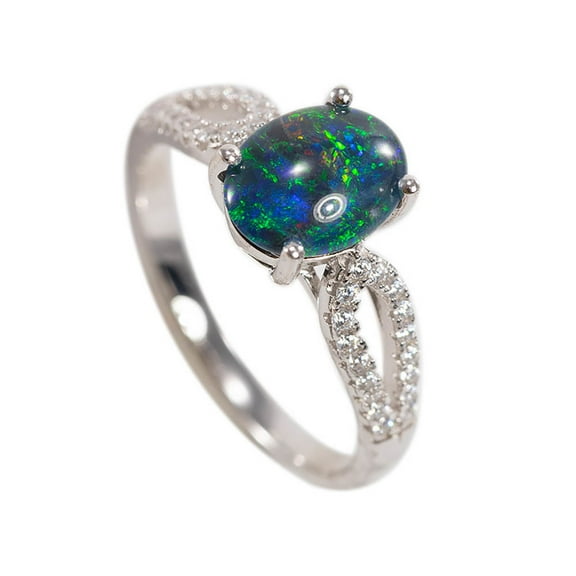 MINDFUL LOVE STERLING SILVER AUSTRALIAN BLACK OPAL RING