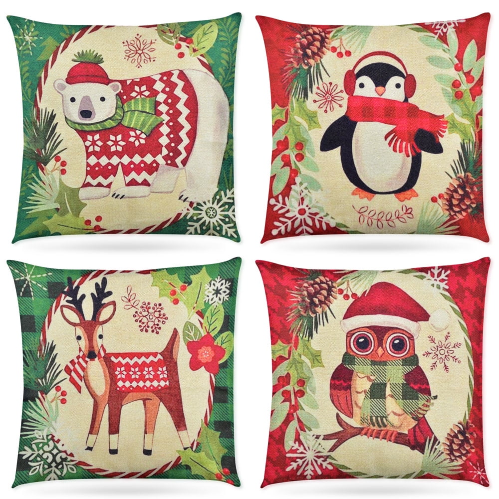 Christmas Pillow Cases Sofa Bed Home Decor Deer Dog Rabbit Cushion Cover Gifts 