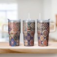 thumbnail image 2 of Stainless Steel Insulated Mug 20oz with Lid and Straw - Double Wall Vacuum Travel Tumbler, Leakproof Thermal Coffee Cup, Bohemian Theme, 2 of 5