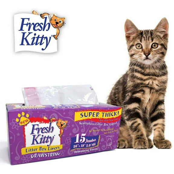 15 Count Litter Box Liners Super Thick, Durable, Easy Clean Up Jumbo Drawstring Scented Litter Pan Box Liners, Bags for Pet Cats