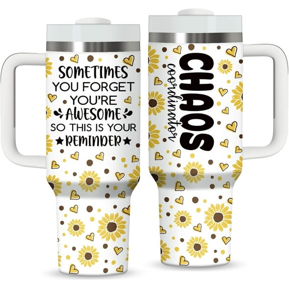 Birthday Gifts for Women Female-Sometimes You Forget You''re Awesome Travel Tumbler with Handle 40oz-Appreciation Thank You Gifts for Boss Coworker-Chao Coordinator Gifts White
