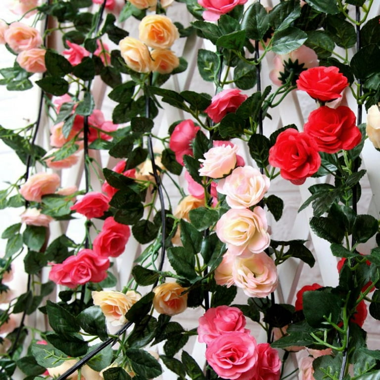 Novobey Flower Garland Fake Rose Vine Artificial Flower Hanging Rose Ivy  Home Hotel Office Wedding Party Garden Craft Art 