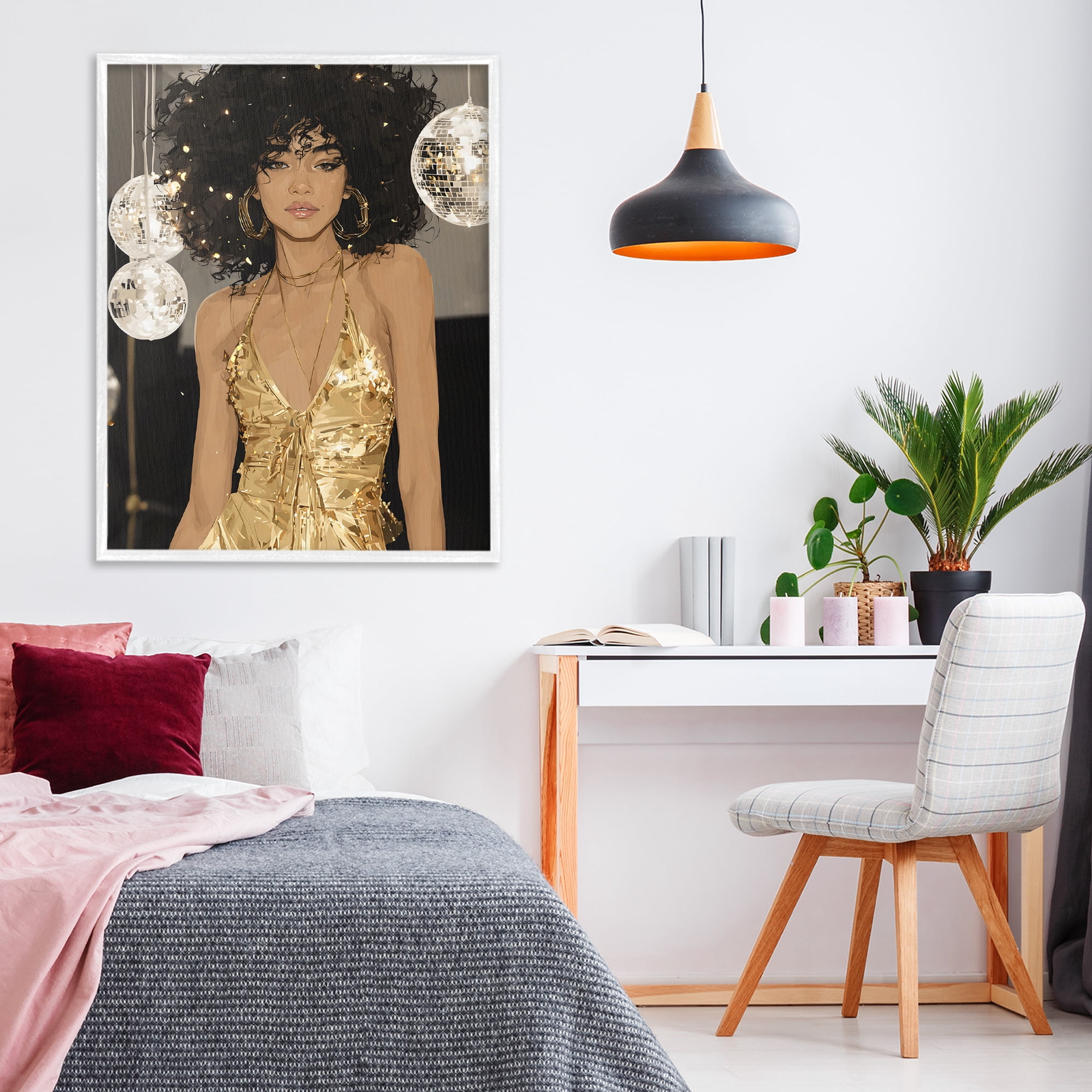 Stupell Industries Golden Disco Dream Party White Framed Giclee Art, design by Franklyn Gregory