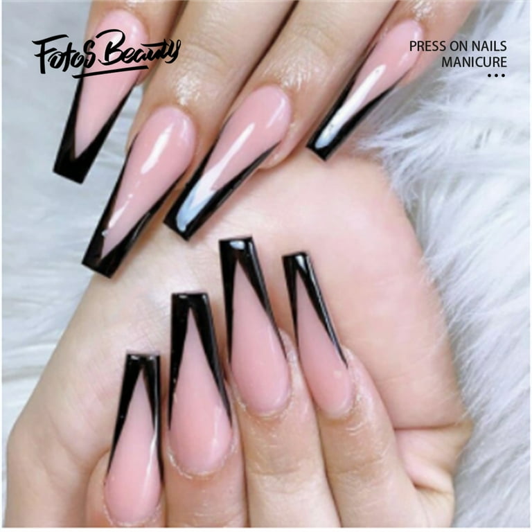 Fofosbeauty 24PCS Fake Press on Nails Coffin Long Fake Nails for Girls  Women, Coffin Black V French - Walmart.com