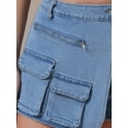 thumbnail image 5 of DARING DIVA Women's High Waist Western Asymmetrical Denim Cargo Skirt Shorts S Blue Grey, 5 of 7
