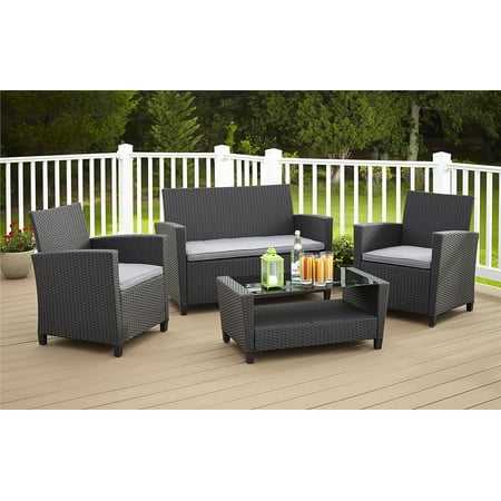Customer Favorite Cosco Outdoor 4 Piece Malmo Resin Wicker Patio Deep Seating Conversation Set No Tools Assembly Gray Cushions Black Accuweather - Wicker Patio Set No Cushion