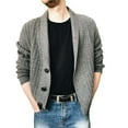 thumbnail image 2 of CEHVOM Men's Solid Color Lapel Long-sleeved Single-breasted Sweater Coat, 2 of 5