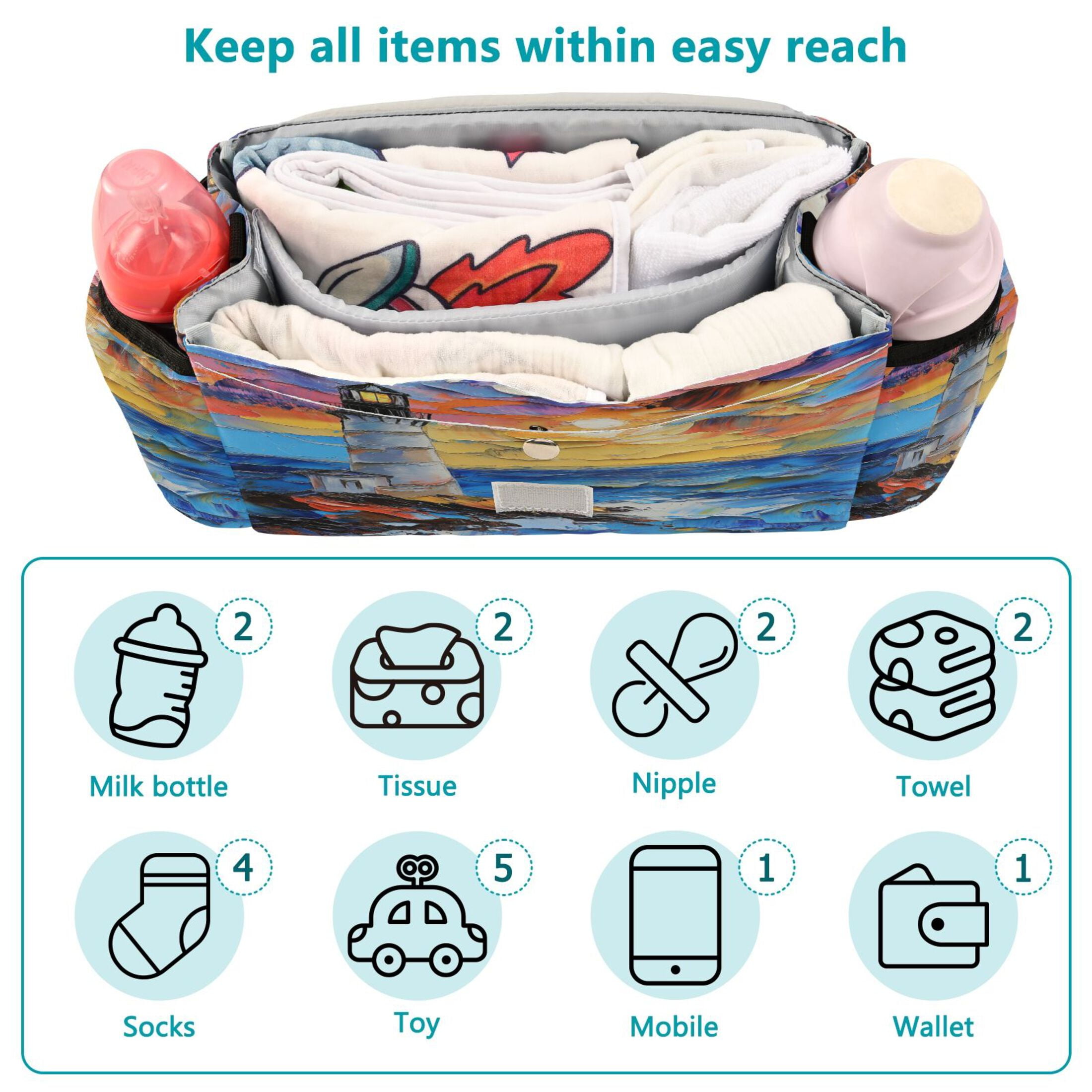 DIXRUYEE Stroller Organizer Guiding Light Printed