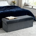 thumbnail image 4 of Pinmoco 43" Folding Storage Ottoman Bench with Side Pocket, Corduroy Storage Bench Entryway Bench for Bedroom, Living Room, Gray, 4 of 10