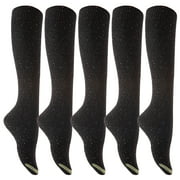 Lovely Annie Women's 5 Pairs Pack Knee High Cotton Boot Socks Size 7-9(Black)