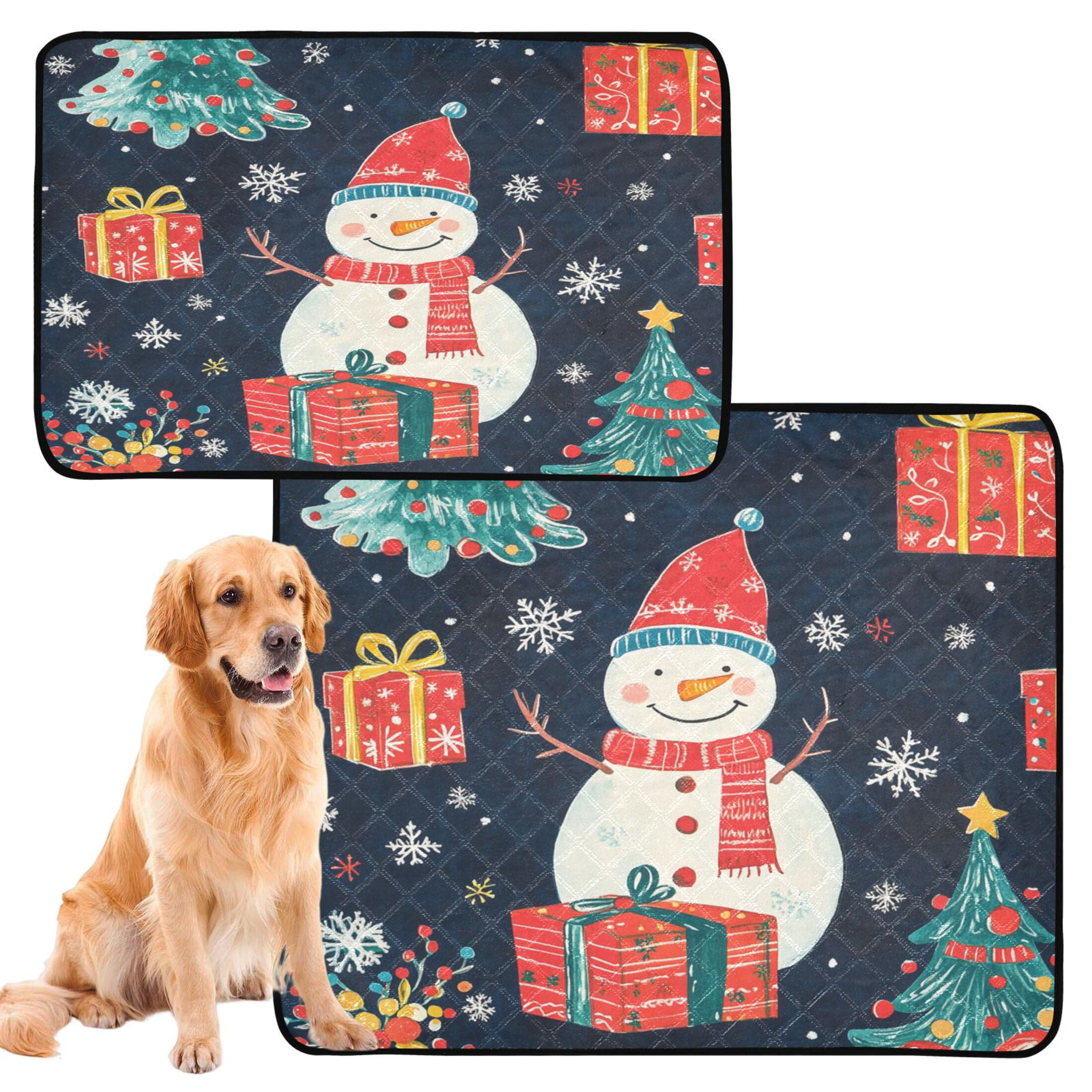 Qxltty A Dark Blue Background with Christmas Snowman Cat litter Pads Pet Set of 3 Diaper Mats Center Anti-leakage Layer Absorbent Soft and Comfortable