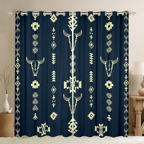 Manfei Bohemian Aztec Black Out Curtains for Adult, Hippie Sheep Skull Curtains Pack of 2 (42x63 Each), Mandala Boho Style Bedroom Curtains, Black Out Curtains Home Decor