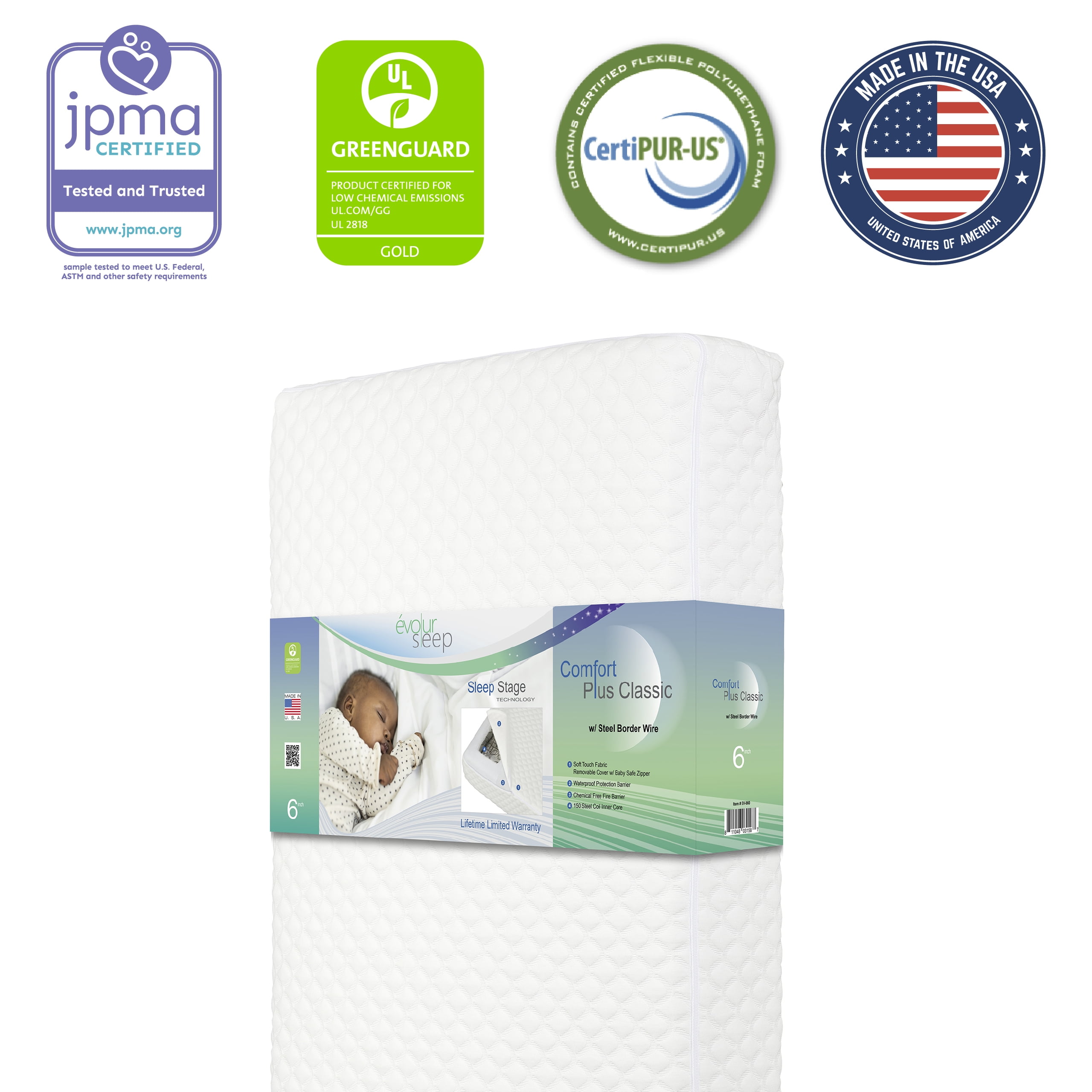 evolur Sleep Comfort Plus Classic 150 Crib & Toddler Innerspring Mattress