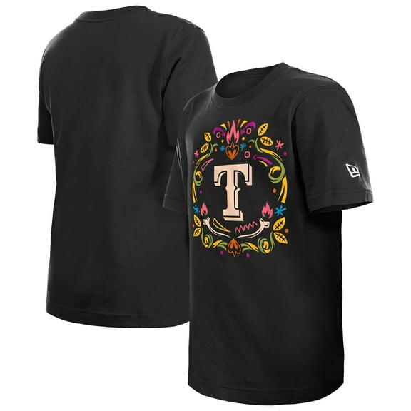Youth New Era Black Texas Rangers D-a de los Muertos T-Shirt