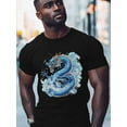 thumbnail image 2 of Blue Chinese Dragon Men's T Shirts Blue Dragon T-Shirt for Men Crew Neck Tees Cotton Tops, Black, S, 2 of 7