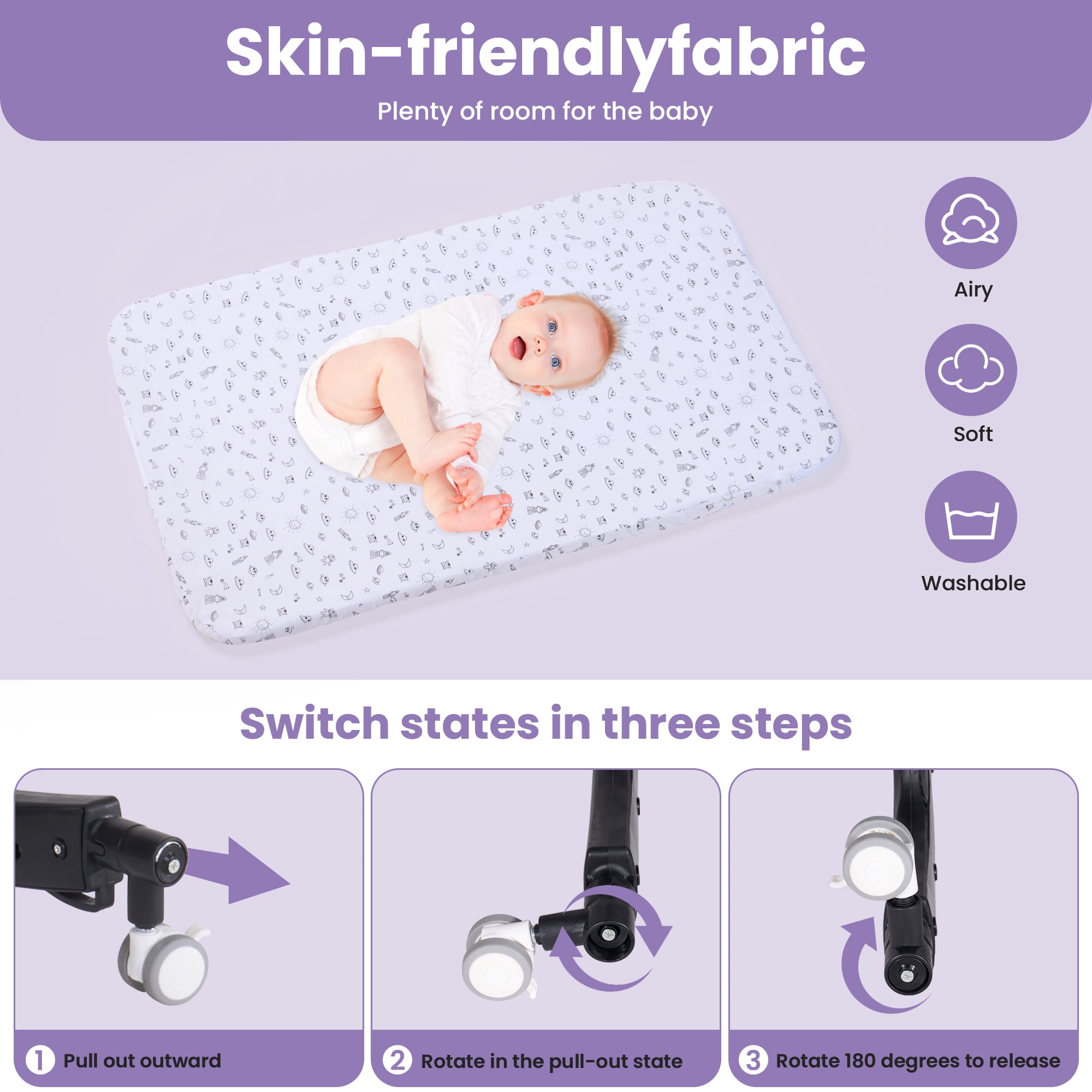 SACVON Baby Bassinets, All Mesh Crib Portable for Safe Co-Sleeping,Adjustable Bedside Sleeper,Baby Bed for Infant Newborn, Gray
