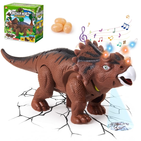 Walking Dinosaur Toy for Kids 3-5, Robot Dinosaur Toy with Light, Light, Eggs & Projection, Electric Triceratops Dino Toys Gift for Toddler Boys Girls