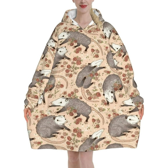 Befuddled Possums Flowers Blanket Hoodies For Women And Men Adult Oversize Wearable Blanket Hoodies For Soft And Warm