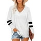 thumbnail image 3 of Qarigey Camiseta de mujer a rayas de manga larga básica con cuello en V blusa suelta informal Prendas para la parte del cuerpo Blanco L, 3 of 6