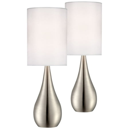 360 Lighting Modern Accent Table Lamps Set of 2 Brushed Steel Teardrop White Cylinder Shade for Living Room Family Bedroom (Best Drapes For Living Room)