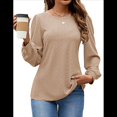 thumbnail image 2 of Blusas de Larga con Ojales para Mujer, -Otoño 2025, Cuello Redondo, Blusas Informales Holgadas, Conjuntos de Moda. Caqui XL, 2 of 8