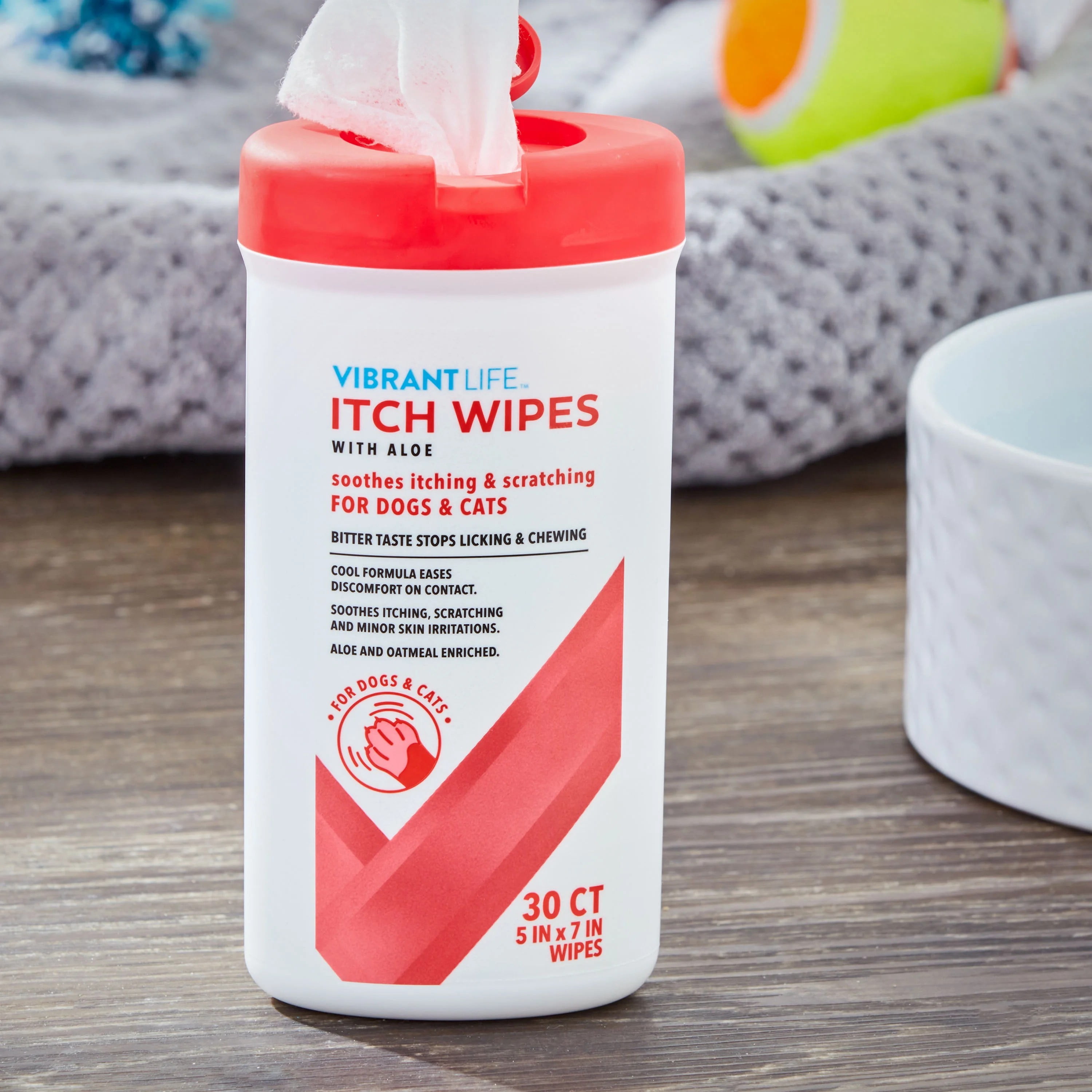 Vibrant Life Itch Wipes with Aloe for Cats & Dogs, 30 Count