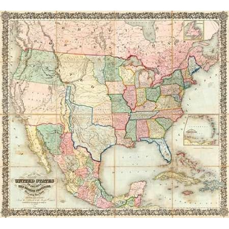 Map of The United States of America 1848 Poster Print by J H Colton