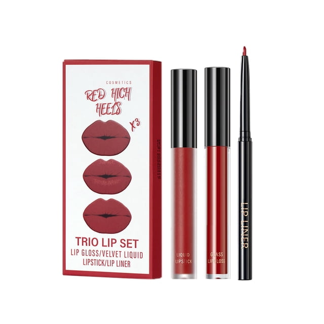 Lip Gloss Set Non Sticky Non Fading Moisturizing and Nourishing with Precise Lip Liner 3ml*3