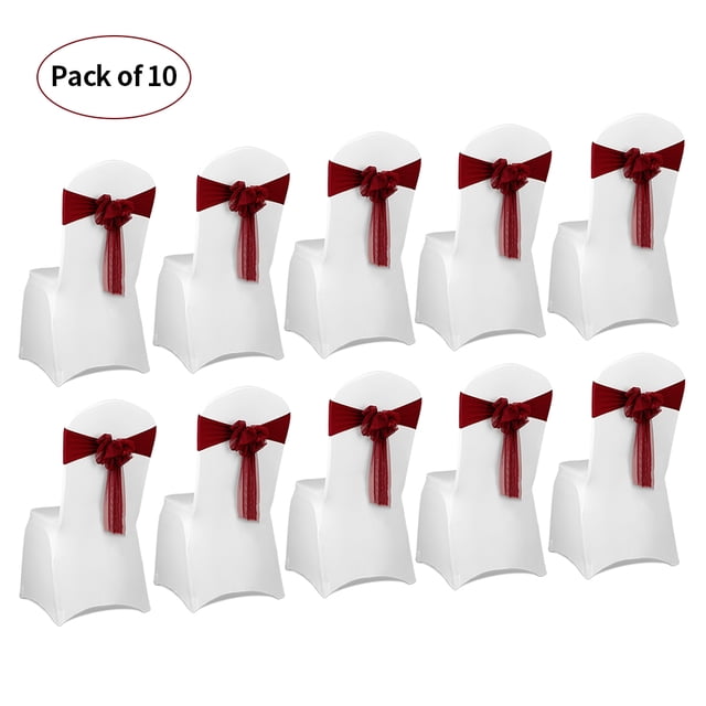 10pcs Wedding Flower Chair Sashes Elastic Spandex Organza Chair Sash