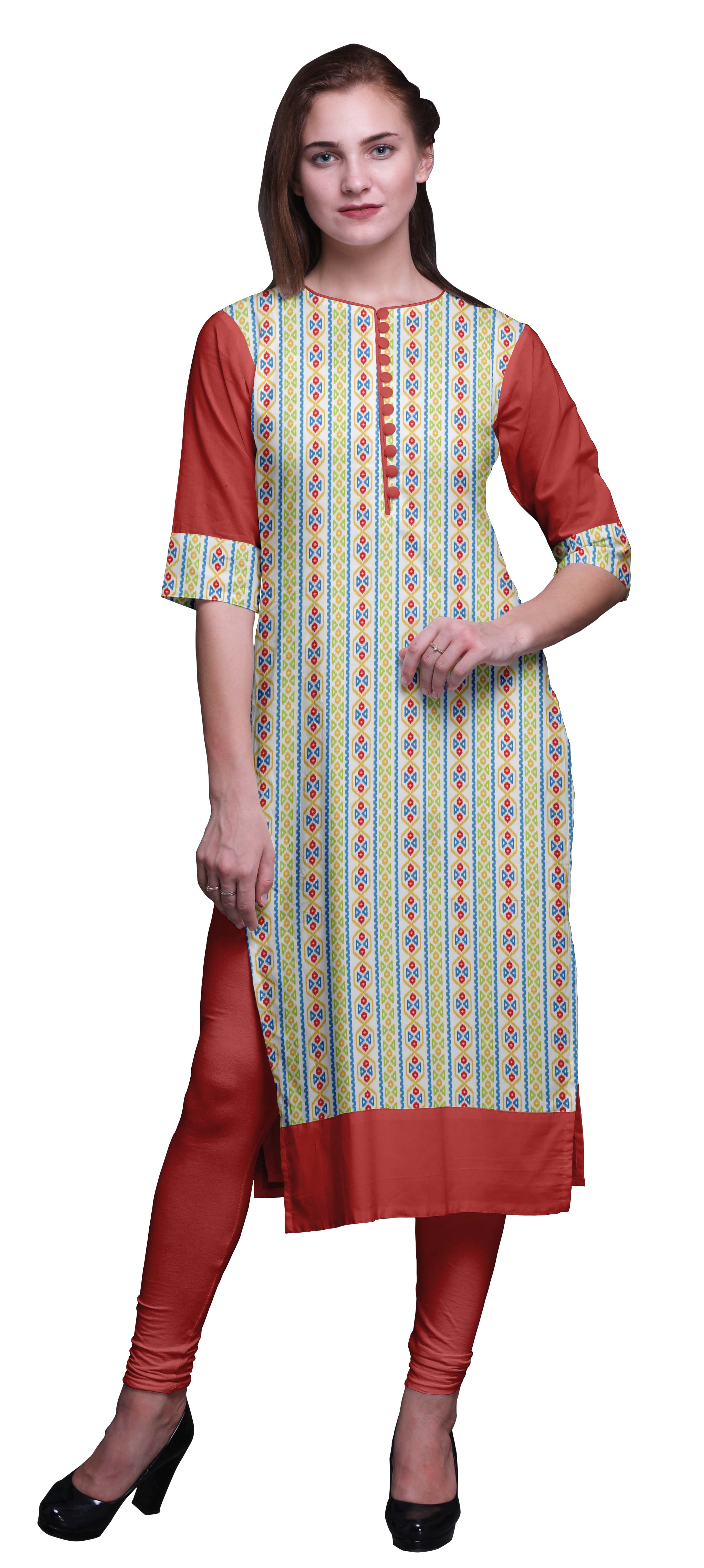 Bimba Women's Straight Black Kurta Kurti - Rayon Indian Tunic With Contrast Yoke