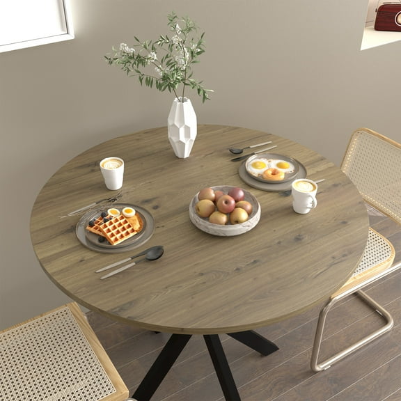 31.5" Modern Dining Table, Minimalist Style Round Kitchen Table With Metal Crossed Legs For Home Living Room Kitchen Dining Room, Easy Assembly