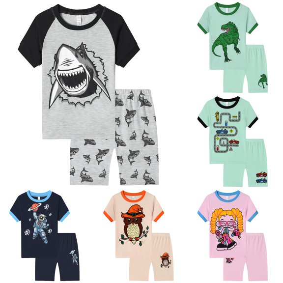 Toddler Boys 2 Pieces Clothing Set Cartoon Printed Cute Casual T Shirt and Shorts Outfits Sets Size 1-2T ,Gray
