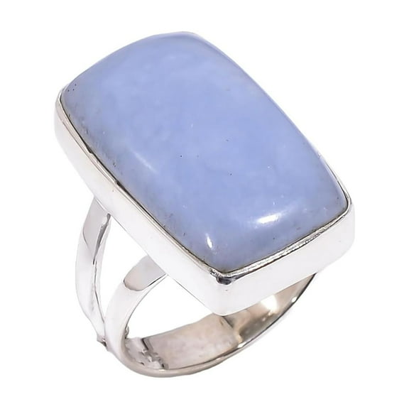 Natural Blue Angelite Gemstone 925 Sterling Silver Handmade Statement Ring Gift for Her