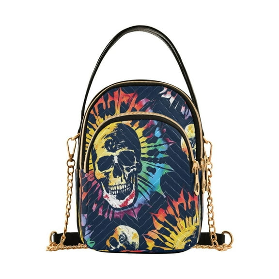 ALAZA Chain Crossbody Bags for Women Skull Skeleton Tie Dye Shoulder Handbag Phone Purse