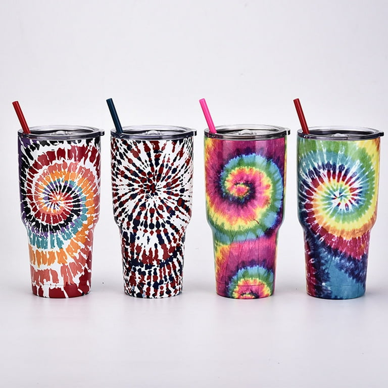 Stainless Steel Tie Dye Thermal Water Bottle Coffee Straw Cup 40