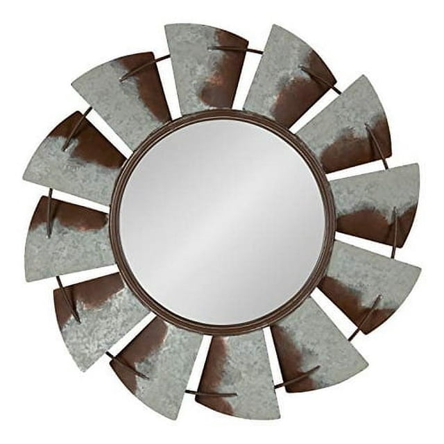 Kate and Laurel Millbrook Windmill Rustic Farmhouse Distressed Metal Wall Mirror, 32" Diameter
