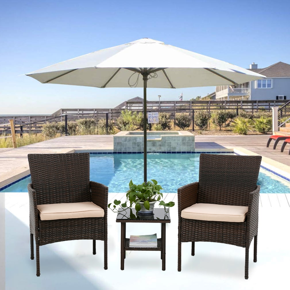 FDW Outdoor Patio Furniture Sets 3 Pieces Patio Set Wicker Bistro Set Rattan Chair Conversation Sets Garden Porch Furniture Sets for Yard and Bistro with Coffee Table,Brown