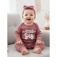 thumbnail image 3 of BemeyourBBs Newborn Baby Girls Little Sister Outfits Waffle Knit Romper Little SisLetter Embroidery Long Sleeve Back Ruffled Jumpsuit with Headband Spring Fall Winter Clothes, 3 of 9