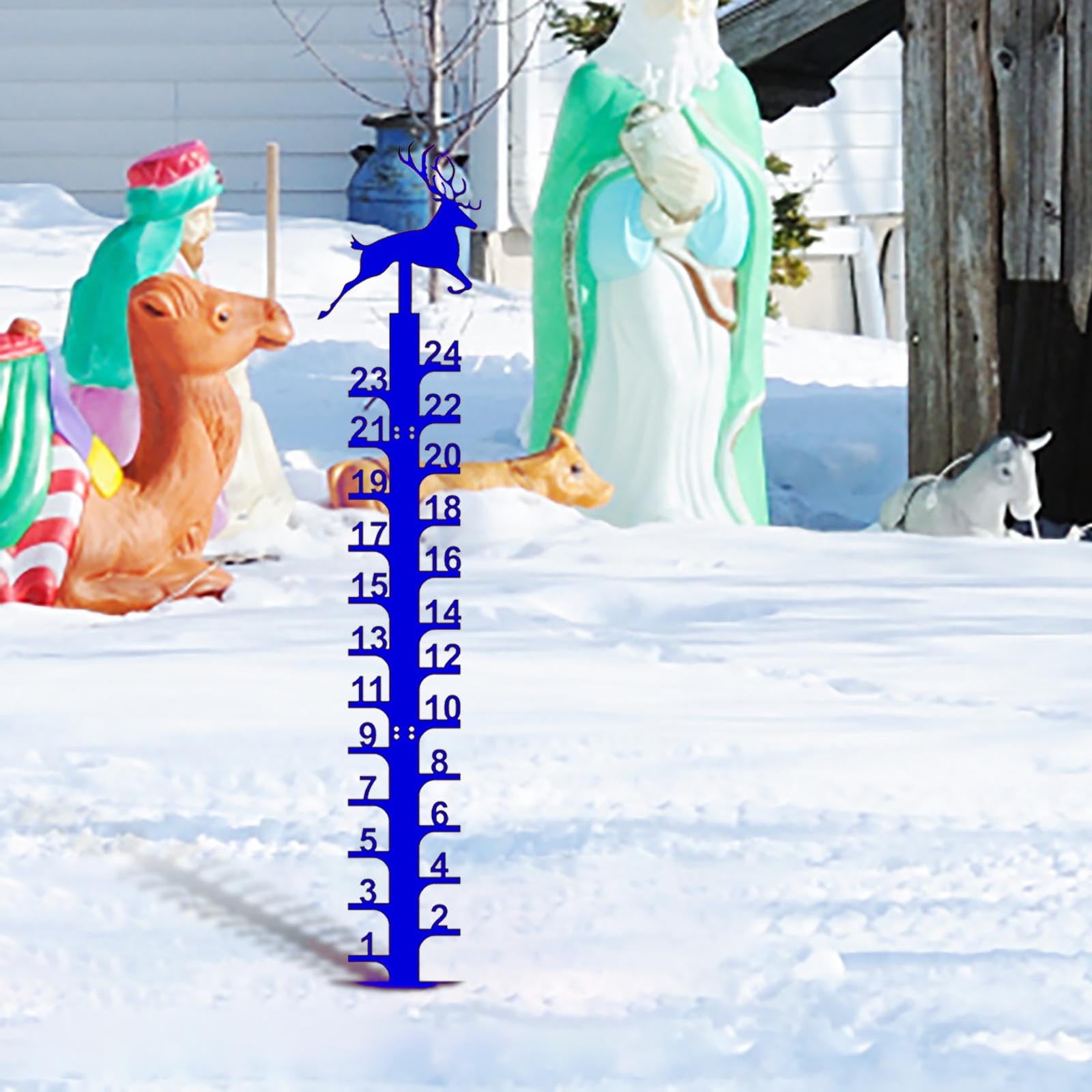 Forged Iron Deer Snowflake Ruler, Christmas Holiday Outdoor Rain and Snow Gauge, 24 Inch Decorative Metal Measuring Stake for Winter Yard and Garden