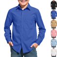 thumbnail image 2 of Boys Long Sleeve Dress Shirts Collared Button Down Shirt School Uniform Shirts with Chest Pocket Blue,6-7 Years, 2 of 6