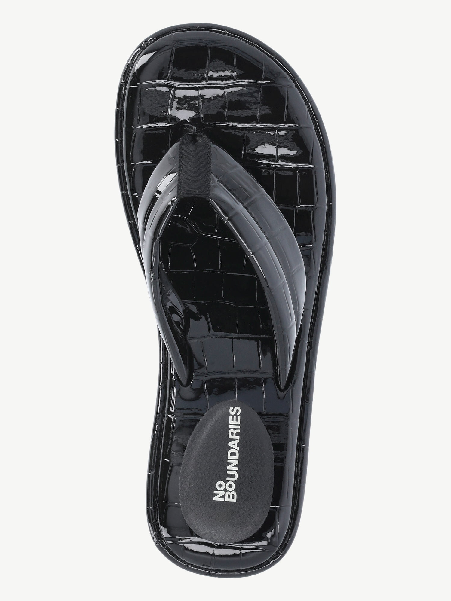 No Boundaries Embossed Faux Leather Platform Thong Sandals, Women's