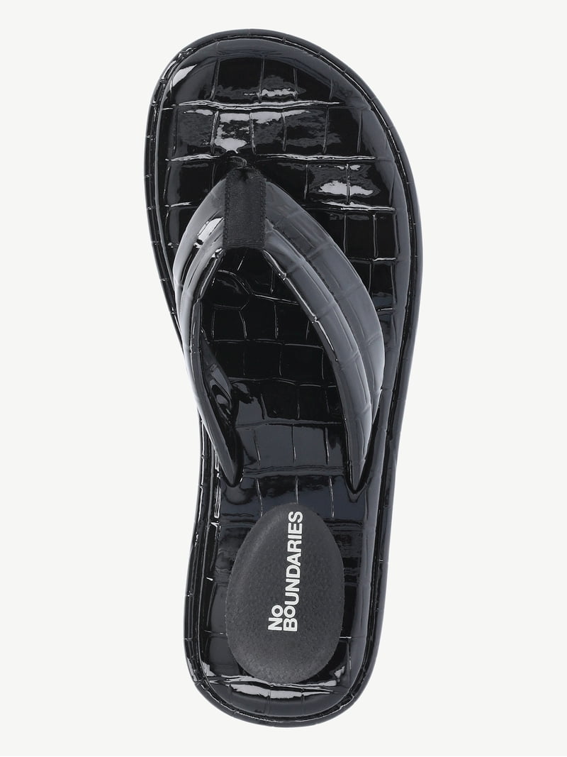No Boundaries Embossed Faux Leather Platform Thong Sandals