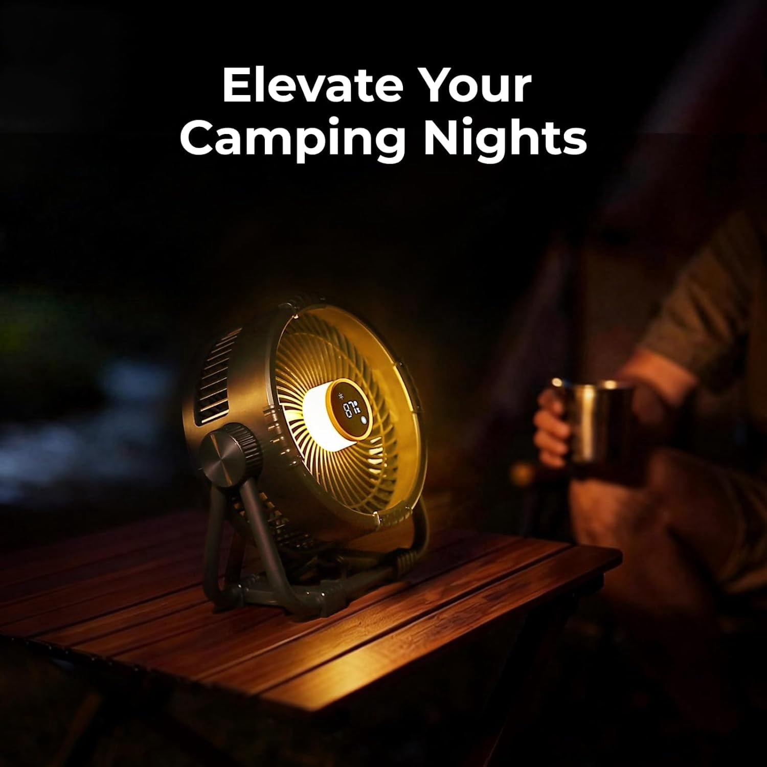 BougeRV Portable Rechargeable Fan, 20000mAh Battery Powered Fans with 4 Wind Speeds Hook Brighter Light  for Camping Outdoors Travel RV