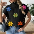 thumbnail image 6 of Women's 3D Floral Sweater Casual Crochet Pullover Tops Side Button Down Turtleneck Sweater Black Free Size, 6 of 6