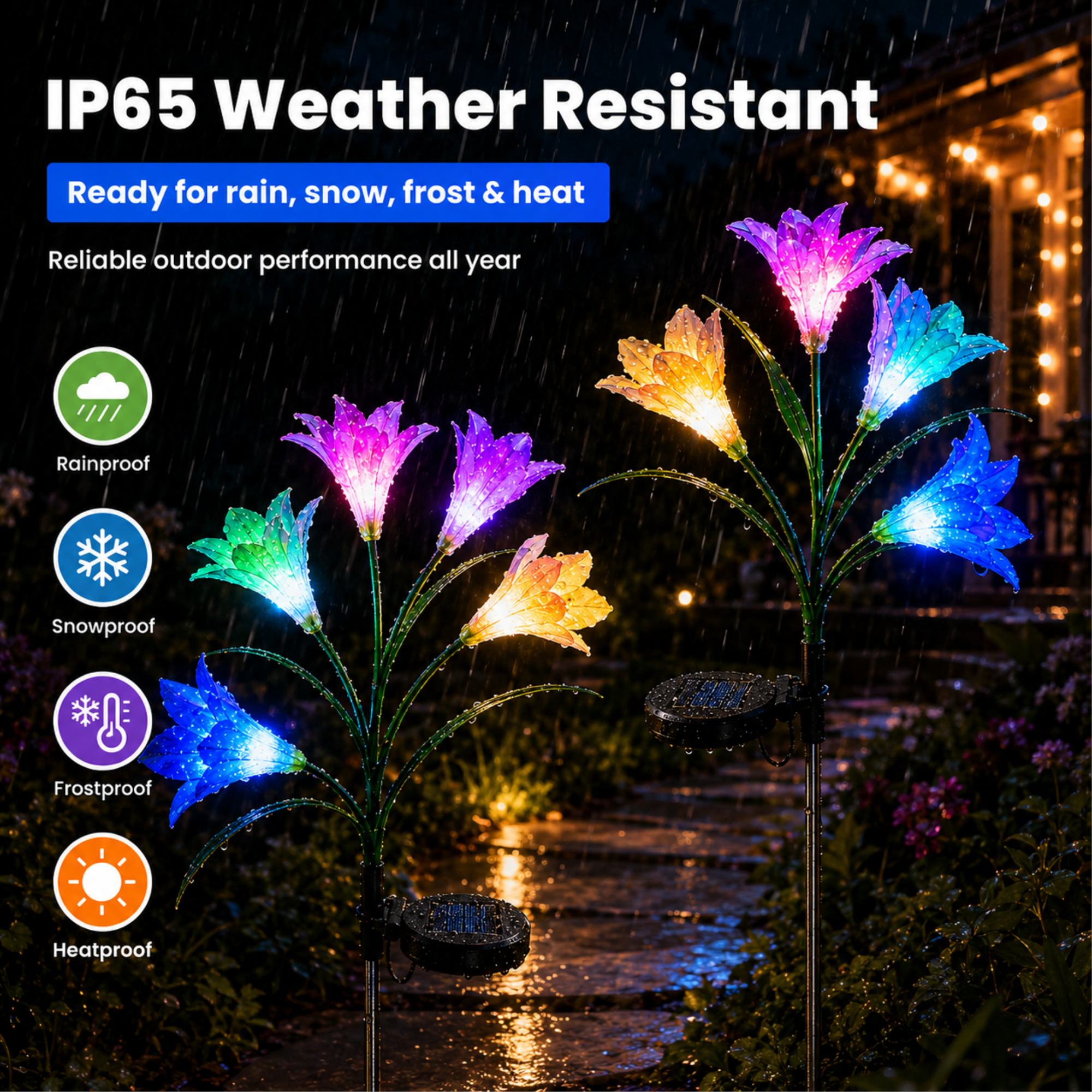 Rynpexz Solar Flower Lights, 2-Pack 8 Lily Stake Lights photo 6