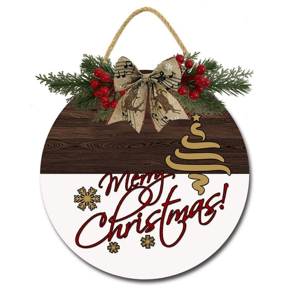 Eveokoki 12" Christmas Door Decorations Wooden Christmas Wreath Signs Christmas Decorations Christmas Wooden Wreath for Front Door Rustic