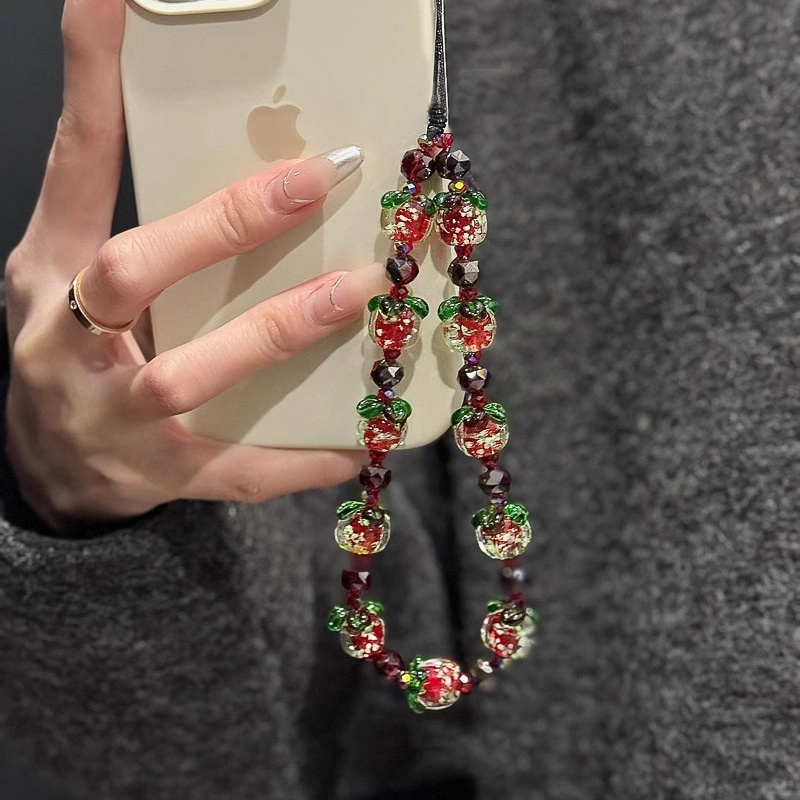 "Good Fortune" Persimmon Lanyard, Glowing Beaded Phone Chain for Women - Elegant & Unique Phone Lany
