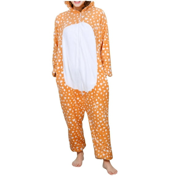 DHFJKG Christmas Pajamas Adult Reindeer Flannel Onesies With Antlers Hood Snug Fit Zipper Ankle-Tied Jumpsuits Loungewear Autumn Winter Xmas Festive Leisure Home Clothes